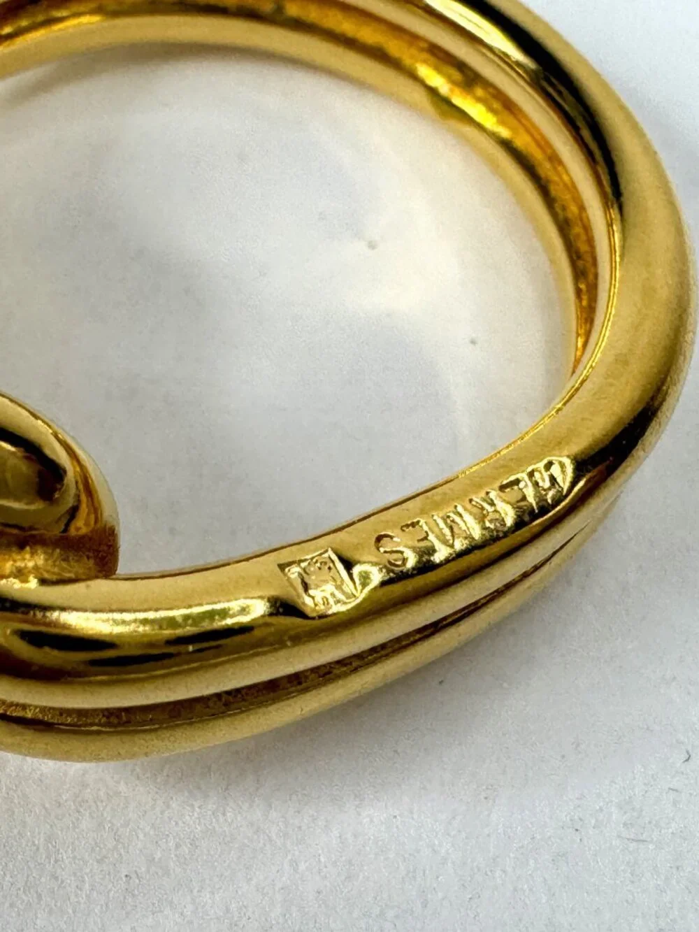 Vintage Hermès Gold Plated Knot Atame Scarf Ring with Original Box GS867